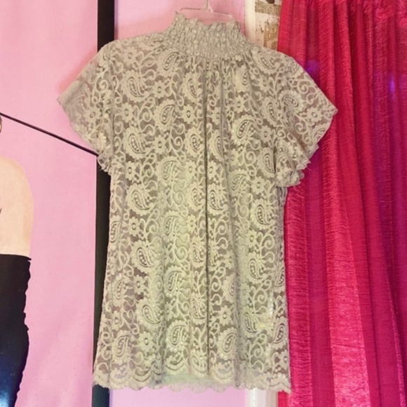 Adiva Whimsigoth Mock Neck Floral Lace Blouse Flutter Sleeve Women’s Extra Small - Picture 4 of 4